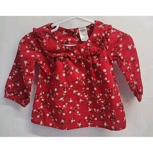 Vintage Osh Kosh B'Gosh Baby Girls Size 9m Red Floral Ruffle Dress